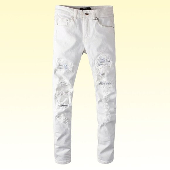 Amiri White Ripped Raw Edge Diamond Skinny Jeans